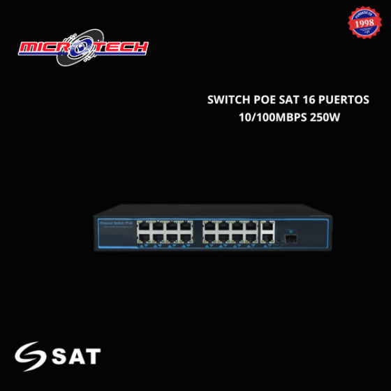 SWITCH POE SAT 16 PUERTOS...